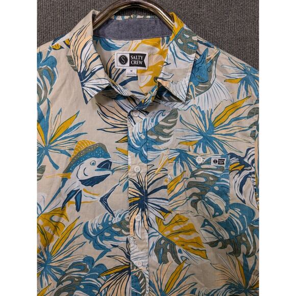Salty Crew Hawaiian Shirt Mens Medium Button Up Fishing Tropical - Picture 2 of 11